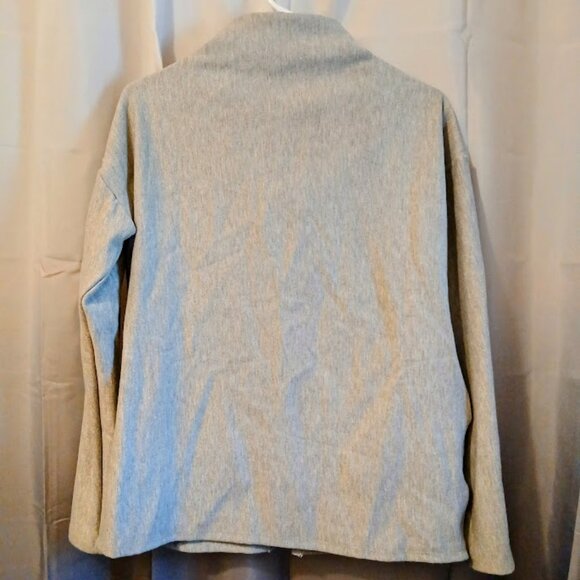New Funnel neck Full Zip up Sweatshirt womens M Heather Gray Terry knit HighNeck - Picture 7 of 11